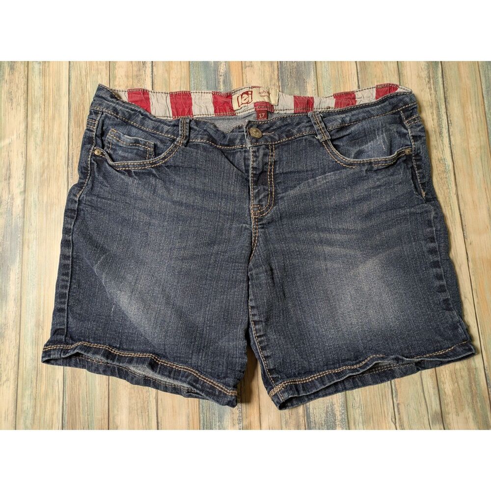Vintage LEI Ashley Low Rise American Flag Pocket Denim Shorts 17 USA July 4th